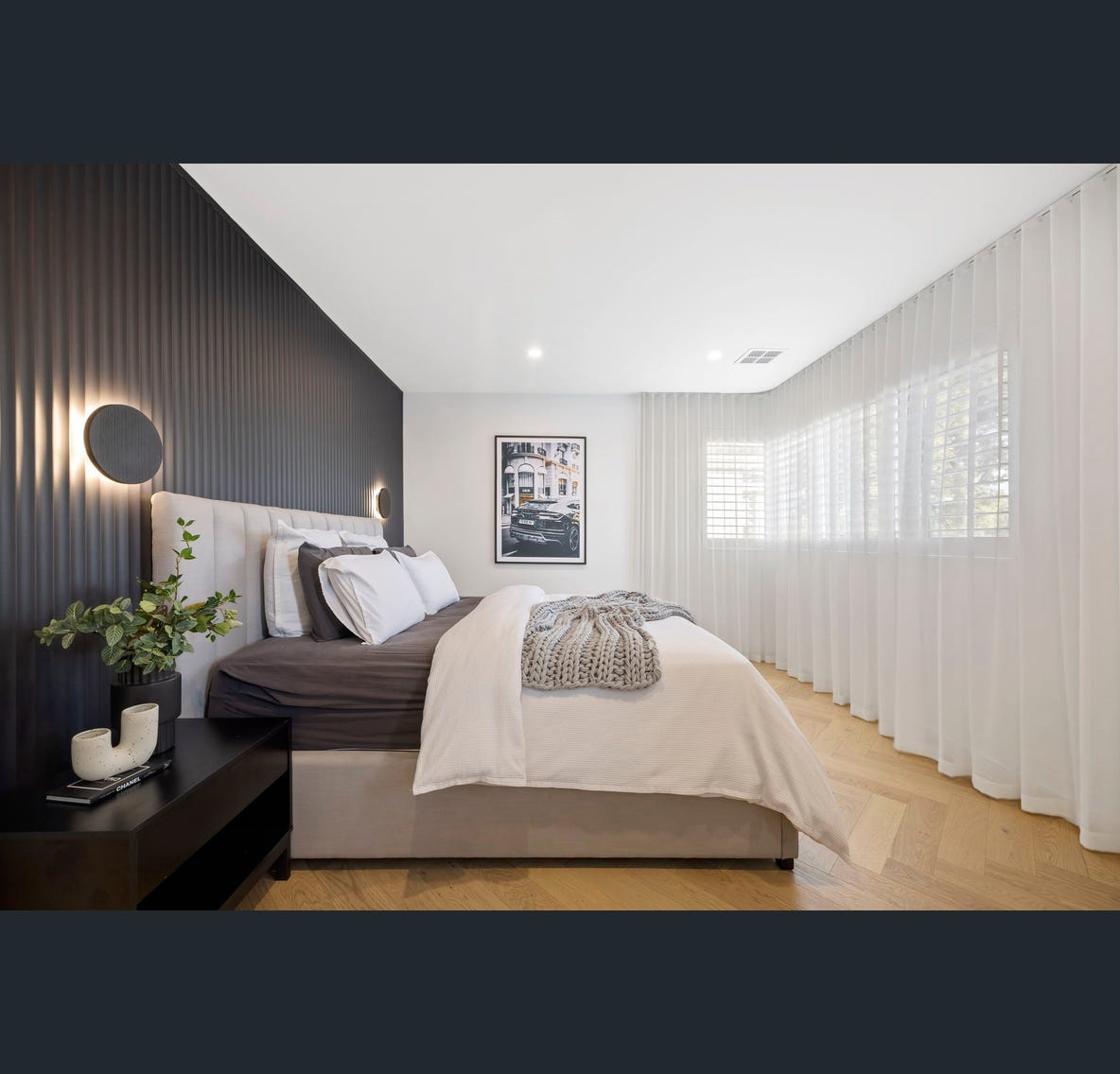 Master bedroom — fluted feature wall